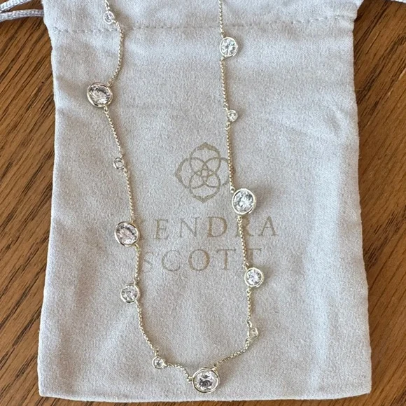 Kendra Scott Clementine Necklace Gold White CZ Adjustable - Picture 2 of 3